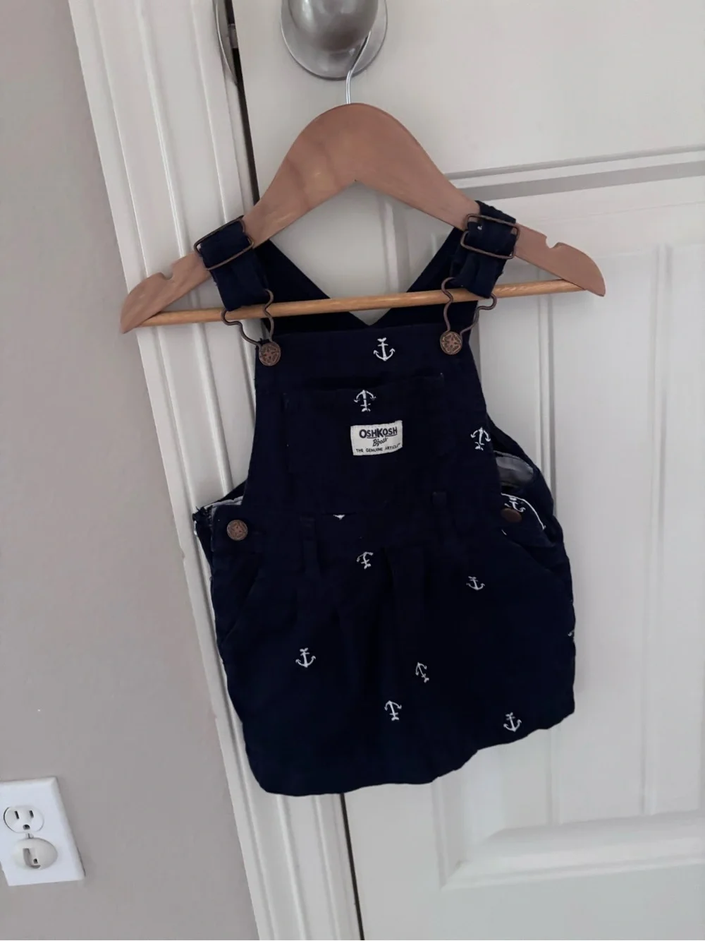 OshKosh B'gosh Navy Overalls Dress with White Anchor Embroidery